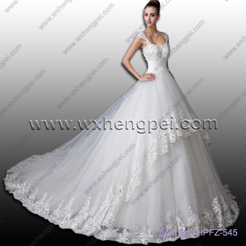 A word shoulder set auger floor length lace wedding dre