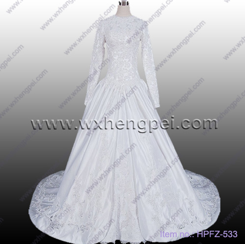 Long sleeve diamond floor length wedding dresses